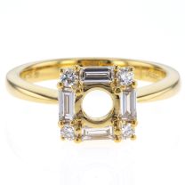 18Kt Yellow Gold Diamond Prong Set Square Design Halo Ring