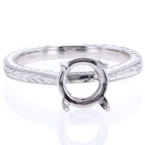14Kt White Gold Engraved Solitaire Ring
