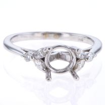 14Kt White Marquise Side Cluster Diamond Engagement Ring
