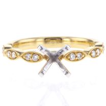 14Kt Yellow  Gold Milgrained Marquise Shaped Prong Set Diamond Engagement Ring