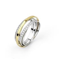 14Kt White And Yellow Gold 5 Row Diamond Crossover Ring