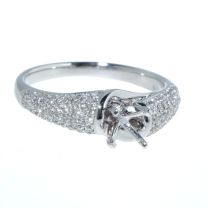 18Kt White Gold Domed Pave Diamond Solitaire Ring