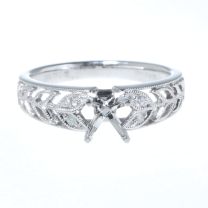 18Kt White Gold Open Scalloped Leaf Design Diamond Engagement Ring