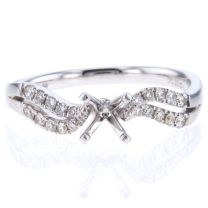18Kt White Gold Double Row Swirl Design Prong Set Diamond Ring