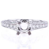 14Kt White Gold Milgrained Tapered Diamond Engagement Ring