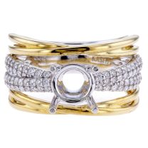 14Kt Yellow And White Gold Open Designed Wide 6 Row  Prong Set Diamond Ring