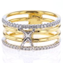 18Kt Yellow And White Gold Tapered Four Row Open Design Diamond Ring