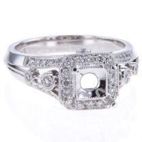14Kt White Gold Milgrained Vintage Style Square Diamond Halo Ring To Add