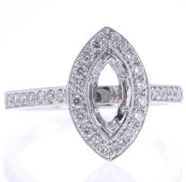 14Kt White Gold Milgrained Diamond Halo Engagement Ring