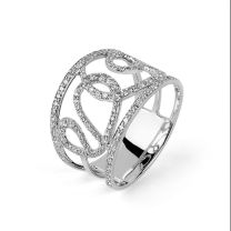 18Kt White Gold Wide Swirl Design Diamond Ring 