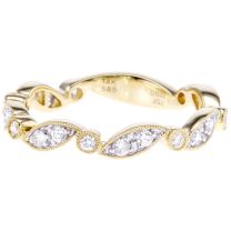 14Kt Yellow Gold Milgrained Marquise And Round Shape Diamond Band