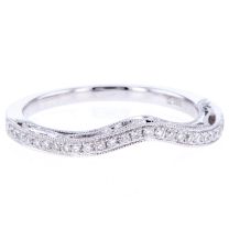 14Kt White Gold Milgrained With Open Filigree Sides Curved Diamond Band