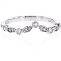 14Kt White Gold Milgrained Marquise And Round Shapes Curved Diamond Band