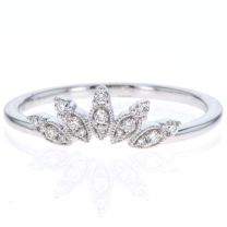 14Kt White Gold Crown Design Diamond Curved Band