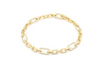14Kt Yellow Gold 7" Rectangular Open Link Chain Diamond Bracelet