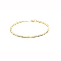 14 Kt Yellow Gold Diamond Tennis Bangle with Safety Chain