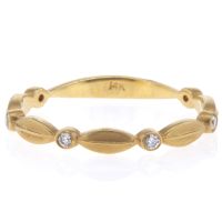 14Kt Yellow Gold Satin Marquise Stacking Band With Round Bezel Set Diamonds