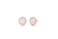 14Kt Rose Gold Round Mother Of Pearl With A Diamond Frame Pierced Earring