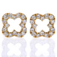 14Kt Yellow Gold Tiny Open Clover Design Diamond Post Pierced Earrings
