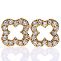 14Kt Yellow Gold Open Clover Design Diamond Post Pierced Earrings