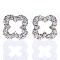 14Kt White Gold Open Clover Design Diamond Post Pierced Earrings