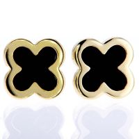 14Kt Yellow Gold Small Black Onyx Cross Design Post Pierced Earrings