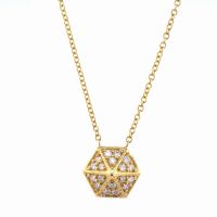 14Kt Yellow Gold Satin Finished Six Sided Pyramid Necklace  0.17cttw of Diamonds