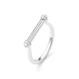 14Kt White Gold Round Bar Ring With Diamonds on Ends of Bars