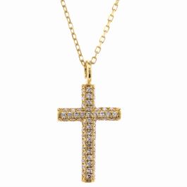 14Kt Yellow Gold 10X15Mm Pave Set Diamond Cross Necklace